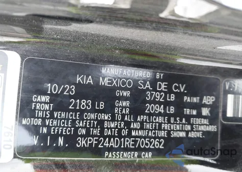 2024 Kia Forte Lxs z USA, uszkodzony, nr VIN 3KPF24AD1RE705262